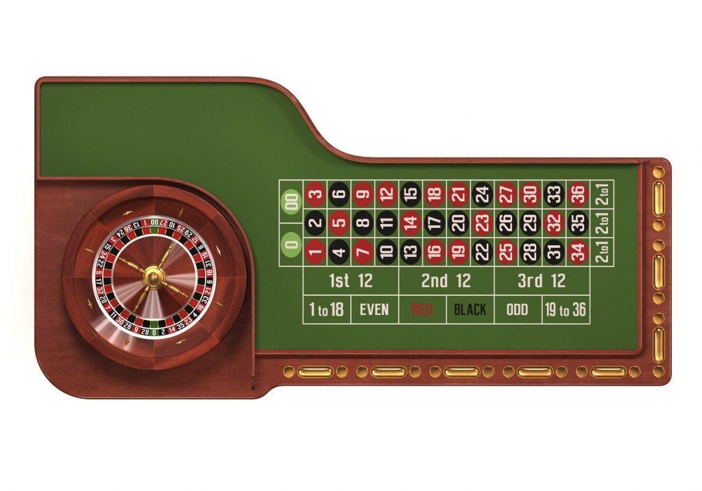 Standard roulette table with white background.