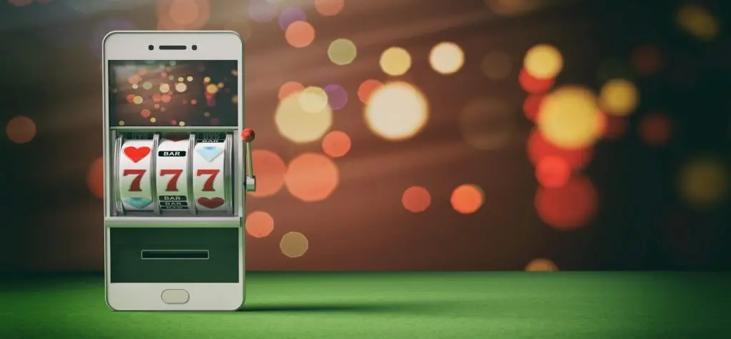 Cell phone with a slot machine app.