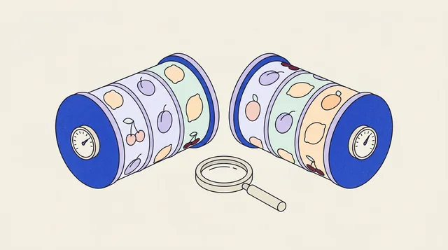 Two slot reels with small dial gauges set slightly apart and a magnifier between them