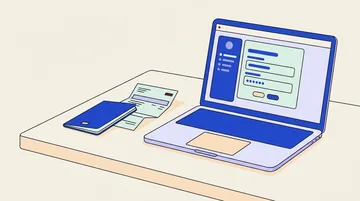 Passport and bank statement on a desk beside a laptop upload page