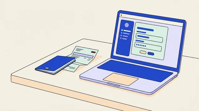 Passport and bank statement on a desk beside a laptop upload page